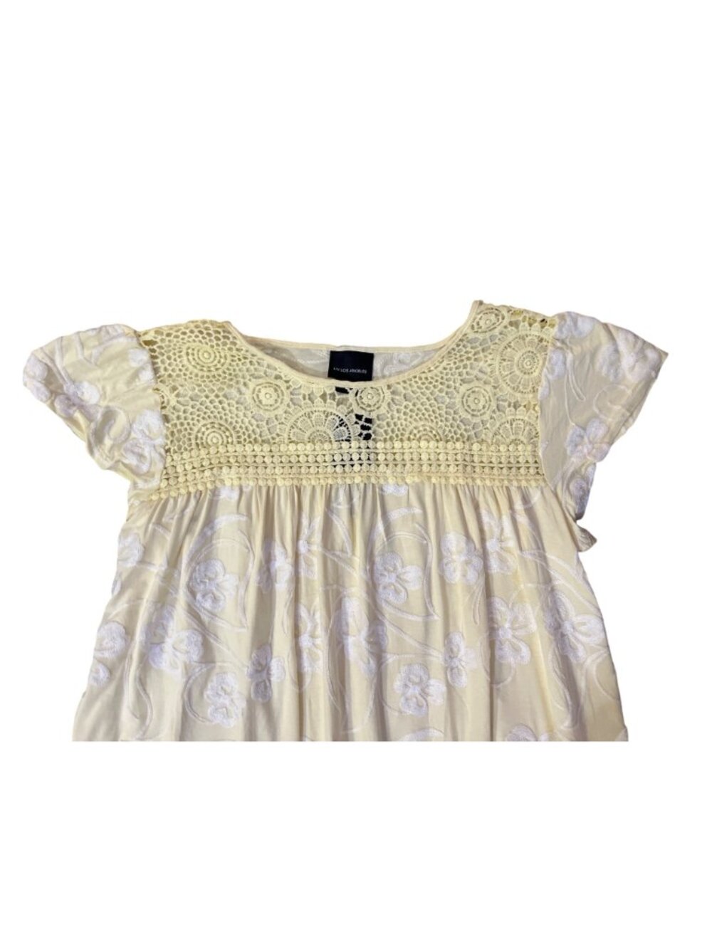 Liv Los Angeles Top Womens 1X NWT Yellow Embroidered Crochet Boho Blouse - Picture 12 of 13